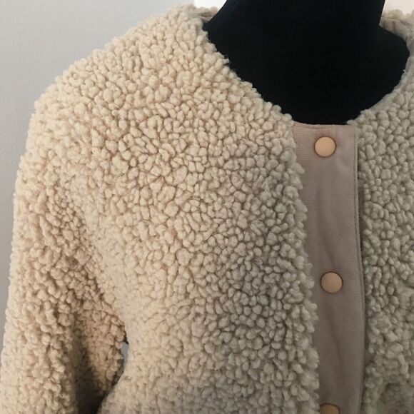 MOON RIVER Anthro Boho Sherpa Faux Suede Makenna Cream Snap Front Jacket XS - Picture 6 of 11